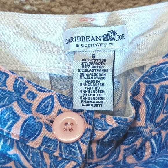 Caribbean Joe & Company Blue Pink Geometric Print Stretch Zip Fly Front Shorts 6 - Picture 3 of 8